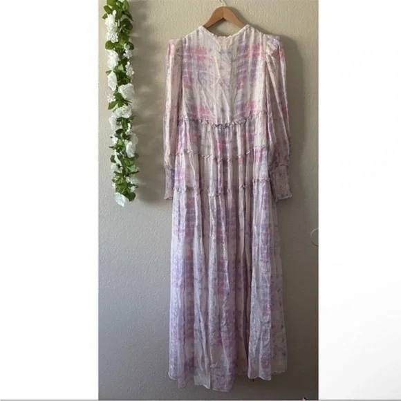 Rococo Sand Emi Metallic Shimmer Purple and Pink Long Sleeve Maxi Dress - Picture 13 of 15